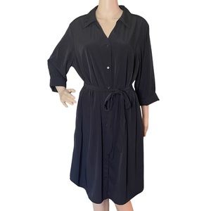 LYS 1X black sleek shirt dress belted button front